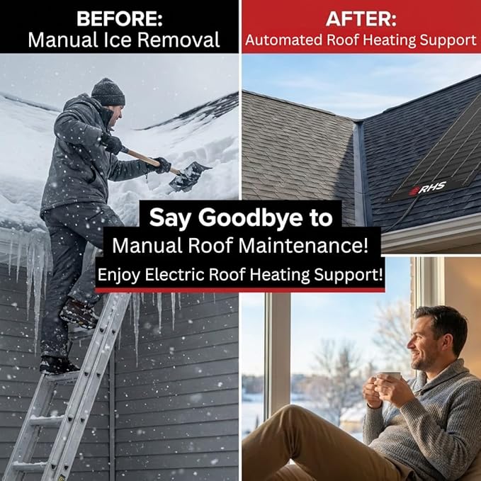 Roof Valley Ice Dam Heater Mat - Snow & Ice Melting System - Prevents Ice Dams & Roof Leaks - American Made - UL Listed Components - Melts 2 Inches of Snow per Hour, (10' ft. x 13" in.)