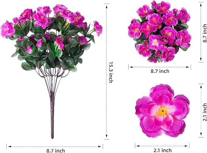 Ivydale Artificial Faux Outdoor Flowers Plants for Outside Spring Decoration, Fake Silk Fuchsia Camellia UV Resistant Realistic for Planter Porch Patio Balcony Garden Home, 3 Large Bundles