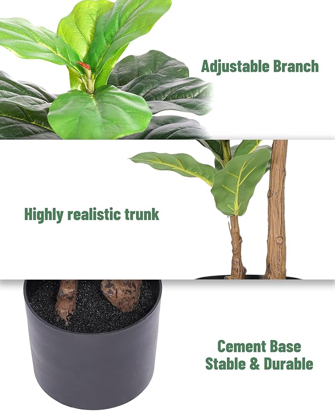 FLOWORLD Fiddle Leaf Fig Tree Artificial Plant 4FT Tall Faux Plants Indoor Fake Ficus Lyrata Plant in Pot Artificial Fig Trees for Home Office Store Room Decor Indoor Outdoor Housewarming Gift