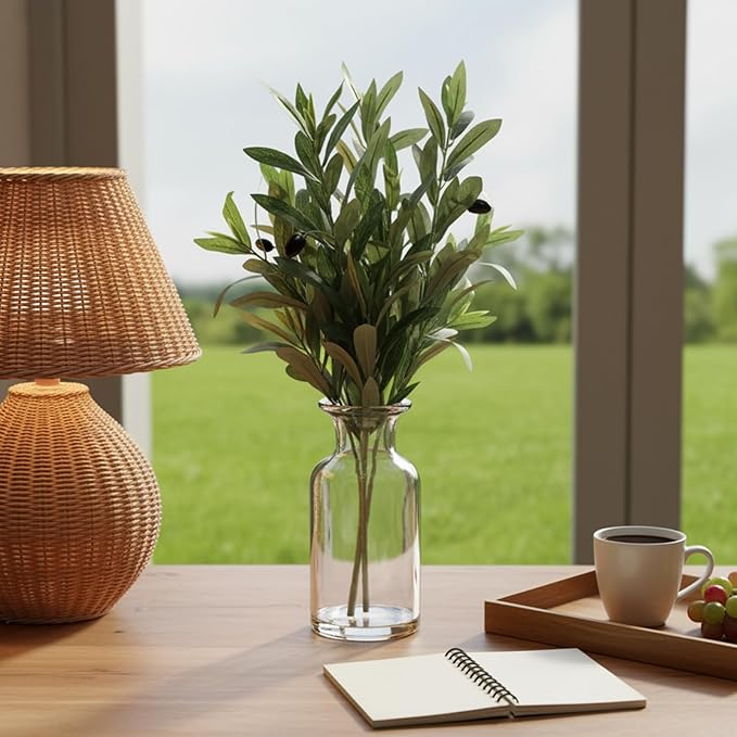 Abyjifar 4 Pcs Artificial Olive Branches for Vase, 22" Fake Greenery Olive Leaves Stems Faux Tabletop DIY Plants for Home Office Cafe Wedding Party Decor (4 Branches)