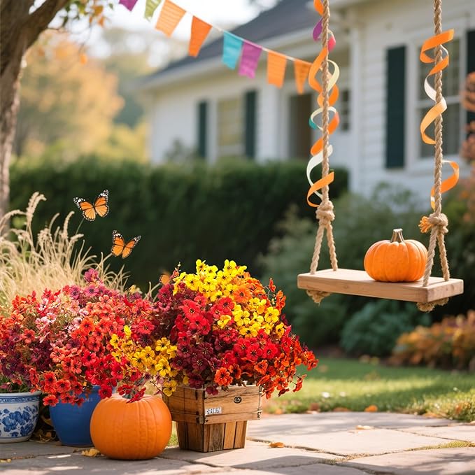 AITISOR 16 Bundles Artificial Fall Flowers Outdoor UV Resistant, Faux Greenery for Hanging Planters & Window Box - No Fade Thanksgiving Christmas Decor, Garden Porch Wedding (Mixed Colors)
