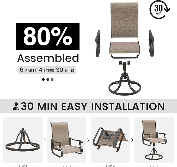 Patio Swivel Chairs Set of 2, Outdoor Dining Chairs with High Back, All-Weather Swivel Rocker Chair for Lawn, Porch or Garden (Brown)