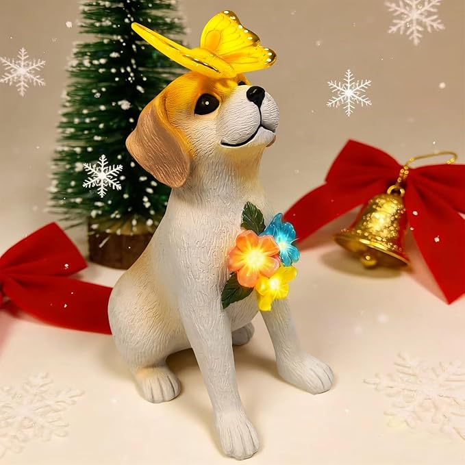 Solar Dog Garden Statues Decor, Outdoor Fairy Dogs Figurines Accessories Decorations with LED Lights Home Patio Balcony Yard Lawn Ornaments, Unique Thanksgiving for Women Dad Friends