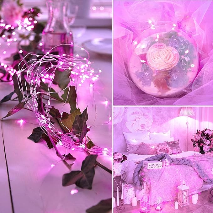 JMEXSUSS 2 Pack Pink Fairy Lights Battery Operated, Total 66ft 200 LED Twinkle String Lights with Remote, 8 Modes Valentine Lights for Bedroom Christmas Tree Anniversary Indoor Valentine's Day Decor