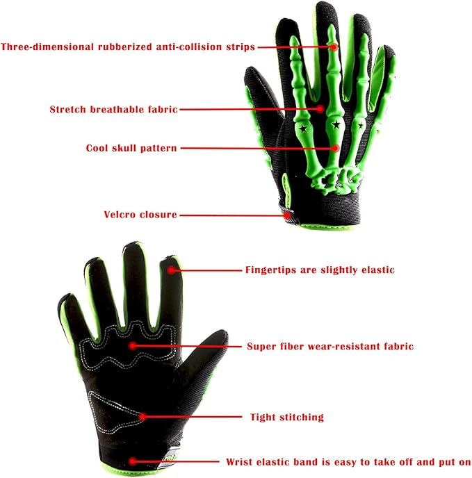 1Storm Youth Motocross Gloves Motorcycle BMX MX ATV Dirt Bike Bicycle Skeleton Cycling Kids Gloves
