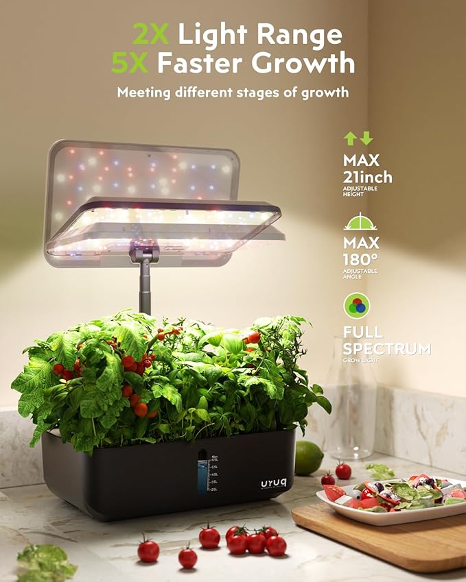 Hydroponics Growing System Garden: 12 Pods Indoor Gardening System with Custom Time Grow Light Height Adjustable Quiet Plants Germination Kit - Gardening Gifts Charcoal