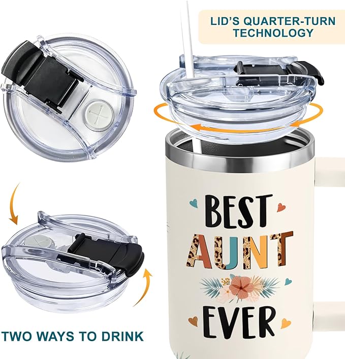 AT2Z GLOBAL Mothers Day, Christmas, Birthday, Gift for Auntie, Aunts - Gifts for Aunt, Auntie - Aunt Gifts from Niece, Nephew - Gift for New Aunts - 40oz Tumbler With Handle & Straw