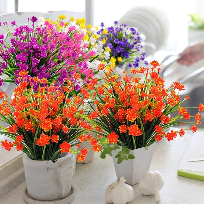 Grunyia 10 Bundles Artificial Daffodil Outdoors Flowers (Orange)