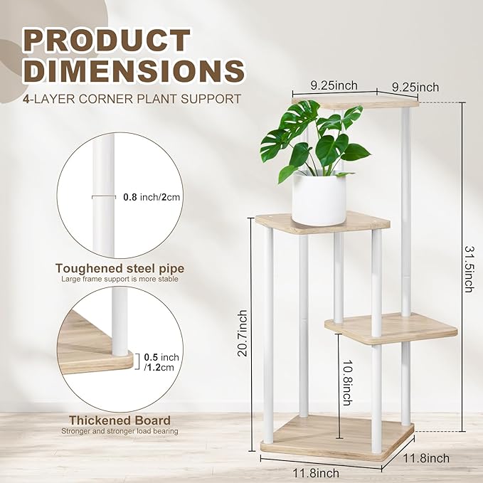 YOCOMEY 4 Tier Indoor Plant Stand Flower Shelf for Multiple Plants Corner, Tall Flower Holders for Patio Garden Living Room Balcony Bedroom(White Oak)