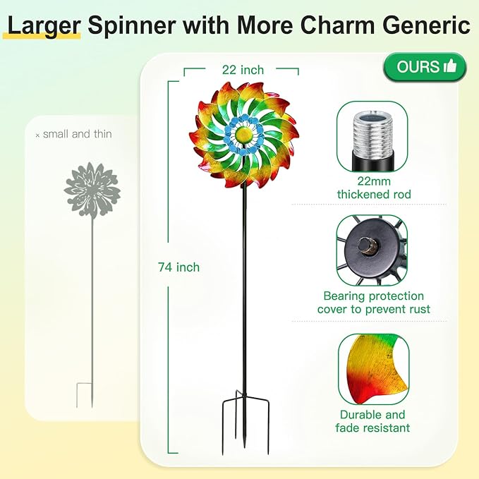 Lariander Wind Spinner - Metal Large Wind Spinners Outdoor - Windmill for Yard and Garden, Gift for Family, Friends, Garden Lovers(74'' x 22'')
