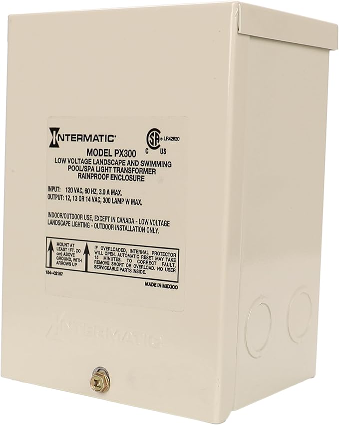 Intermatic | PX300 300W Pool Light Transformer 12V, 13V, 14V - Supply for Pool/Spa Lights, Submersible Fixtures, Landscape Lights - Enhanced Safety, Circuit Protection, Beige - Stainless Steel