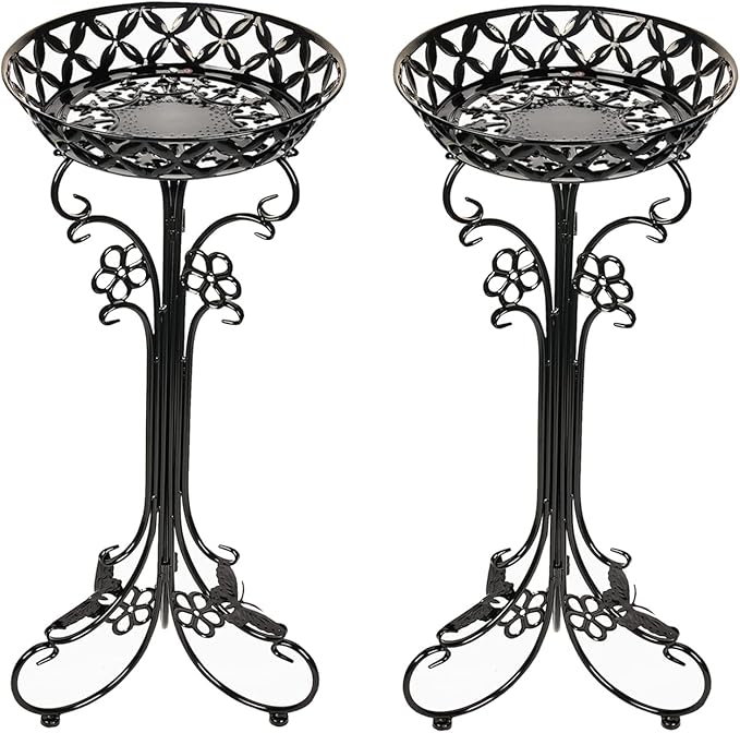 Sungmor Lightweight Metal Flower Pot Stands - 2 Pack 29.7 Inches Tall Black Plant Stand - Rustproof Potted Plant Holder Container Support - Indoor & Outdoor Elegant Corner Decorative Display Rack
