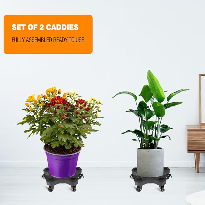 2Packs 14in Plant Caddy with Wheels - 14inch Indoor Outdoor Plant Stand No Assembly Required Flowerpot Down Under Plant Caddie Rolling Plant Dolly with casters Heavy Duty Round Pot Mover Planter