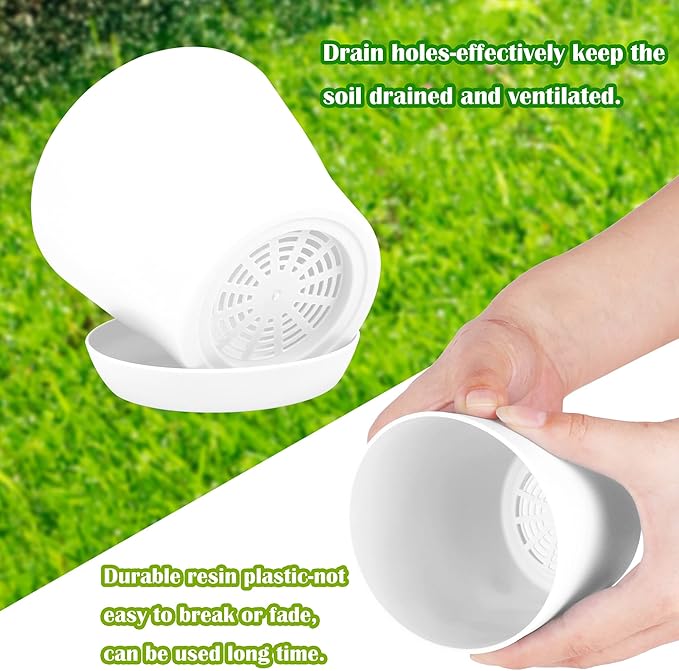 Hahood 36 Pack Plants Nursery Pots 4 Inches Plastic Flower Plant Pots Thickened Seedlings Nursery Pots with Tray White Flower Pots Gardening Plant Containers for Outdoor Indoor