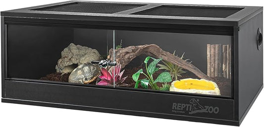 REPTI ZOO 35 Gallon PVC Reptile Tank, Reptile Terrarium for Crested Gecko Frog Lizard Snake Turtle Hermit Crab, 36x18x12 inch Leopard Gecko Enclosure with Sliding Door & Screen Ventilation