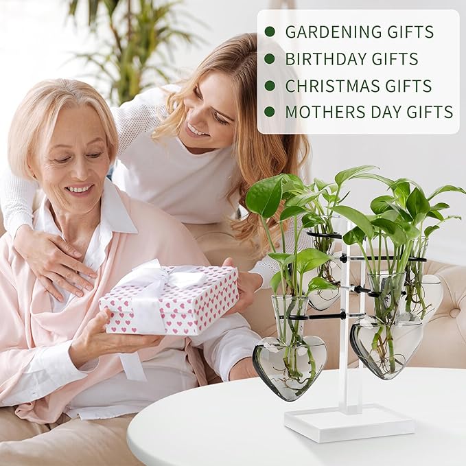 YYHglass Clear Plants Propagation Stations Terrarium Kit Birthday Gift for Women for Indoor Home Office Decor Acrylic Plant Accessories - 4 Love Hear Vase