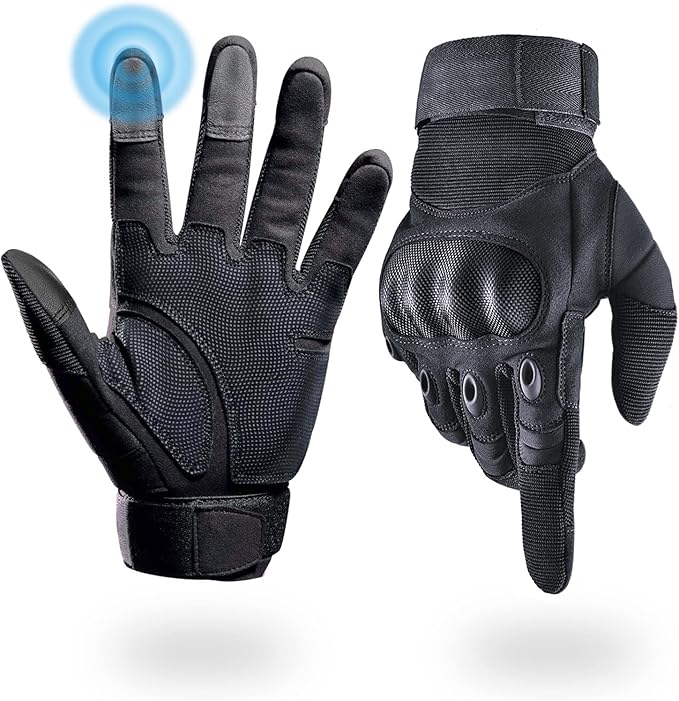 Tactical Gloves for Men, Shooting & Motorcycle Gloves with Hard Shell Knuckle Protection & Leather Palm for Airsoft Motorcycle Cycling Paintball Sports Climbing Training Hunting