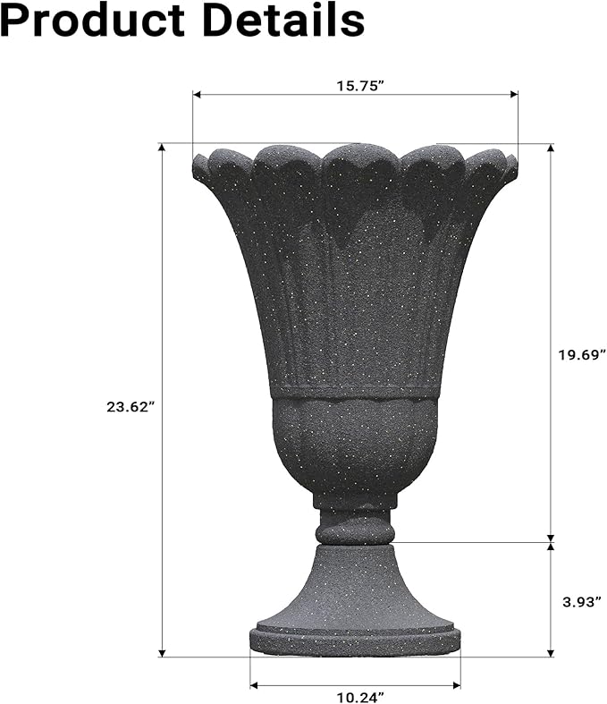 seethmi 23" Tall Planters for Outdoor Plants Set of 2, Planter with Drainage Holes and Petal Design, Large Outdoor Planters for Porch, Garden, Indoor, Black