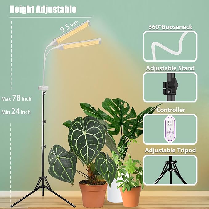 Secefeao Grow Lights for Indoor Plants Full Spectrum, LED Plant Light with Stand, Adjustable Height, Plant Grow Lights with Auto 4/8/12/H Timer for Indoor Tall Plants.(210 LEDs Stand)