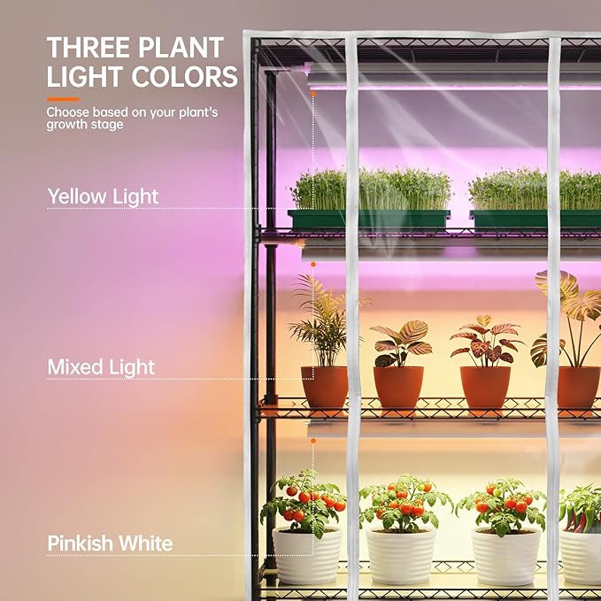 Bstrip Indoor Greenhouse with Grow Light, Plant Stand with 3 Pack Full Spectrum Plant Lights , 3 color modes, Plant Shelf with Tent for Indoor Plant, Seed Starting, Seed Tray, 35.4"x13.8"x59"