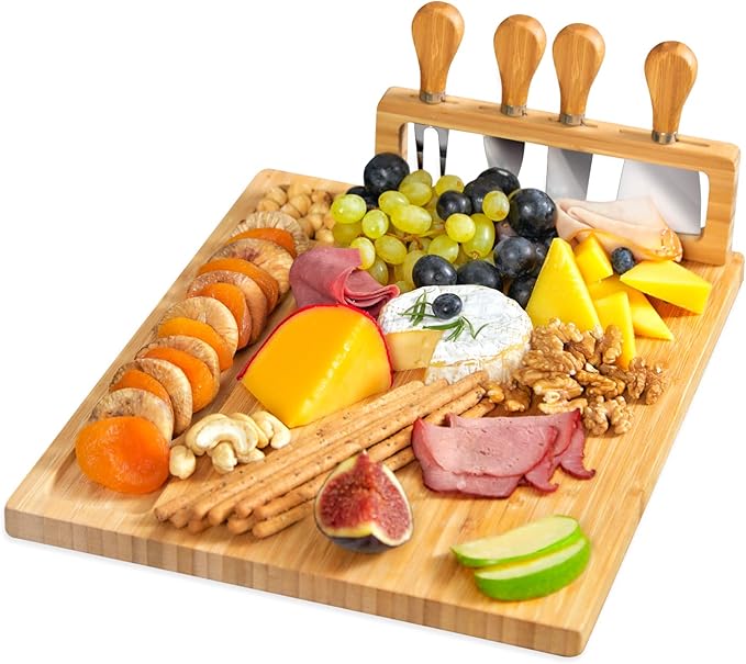 RoyalHouse Bamboo Cheese Board and Charcuterie Boards Set & Serving Tray for Meat, and Wine - Birthday Gifts for Women, Wedding Gift for Couples 2025, Bridal Shower, Housewarming Gift New Home
