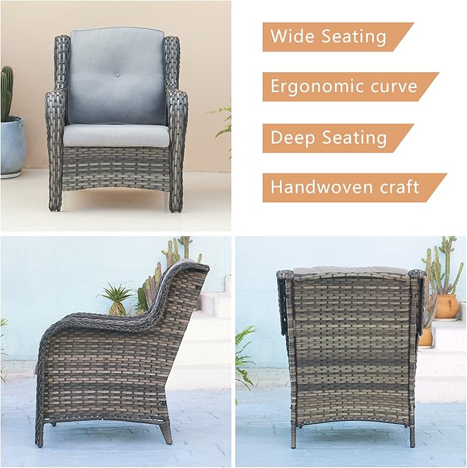 HUMMUH Outdoor Furniture 5 Pieces Patio Furniture Set Wicker Outdoor Sectional Sofa with 2 Patio Chairs,Ottomans