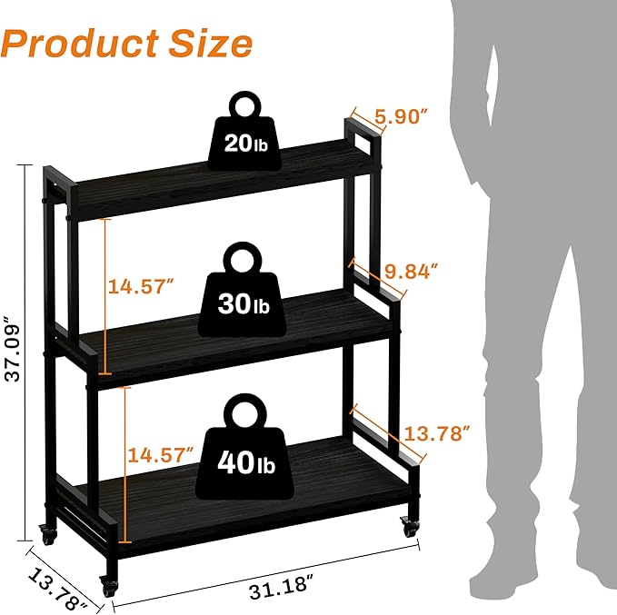 YCCO Plant Stand Indoor with Wheels 37” H, Rolling Plant Shelf Rack Outdoor,Metal Plant Stands with Solid Wood for Multiple Plants,Industrial Ladder Plant Flower Shelf for Garden,Living Room,Black