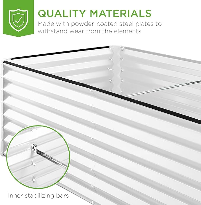 Best Choice Products 6x3x2ft Outdoor Metal Raised Garden Bed, Deep Root Box Planter for Vegetables, Flowers, Herbs, and Succulents w/ 269 Gallon Capacity - White