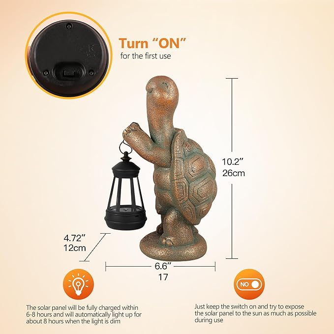 Roundot Turtle Solar Powered Outdoor Garden Statue, Resin Statue with Solar Light Lantern, Decorative Lawn, Yard Outdoor Turtle Decoration. Unique Home Decoration, Gifts for Women