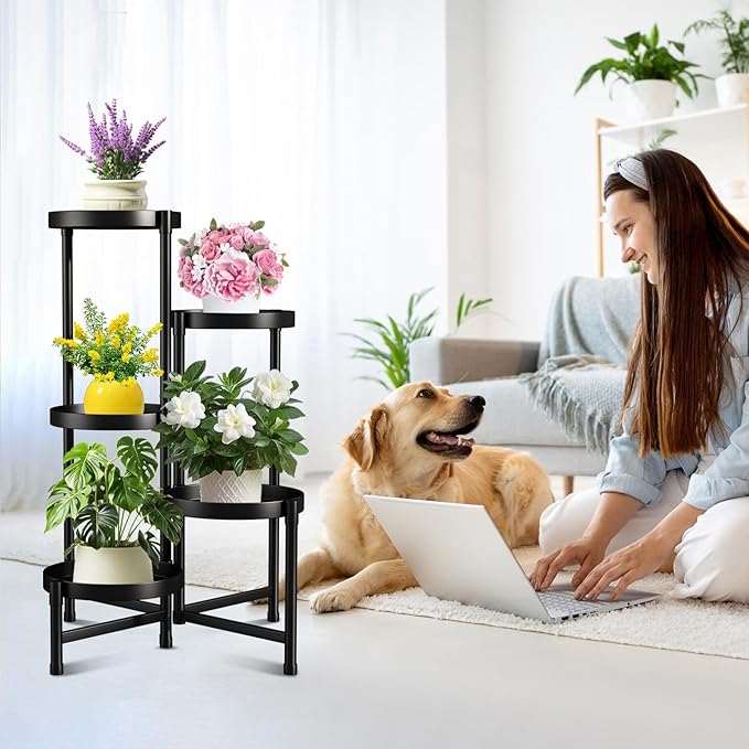 Atpddpey Plant Stand Indoor Outdoor 5 Tier Black Metal Plant Holder 31 in Tall,Tiered Flower Pot Display Stand,Multiple Plant Stand for Living Room Corner Garden Patio Lawn Balcony