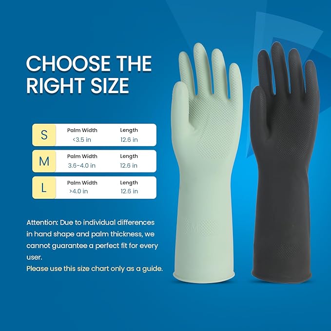 Dishwashing Gloves for Kitchen, 4 Pairs Rubber Cleaning Household Dish Washing Latex Glove with Hanging Hook (Black+Blue+Green+Grey, Medium)
