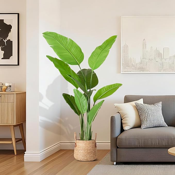 VGOBLO Bird of Paradise Plant Artificial 5.3Ft Tall Fake Tropical Palm Tree with Plastic Pot Silk Floor Plant for Indoor Outdoor Home Office Living Room Decor