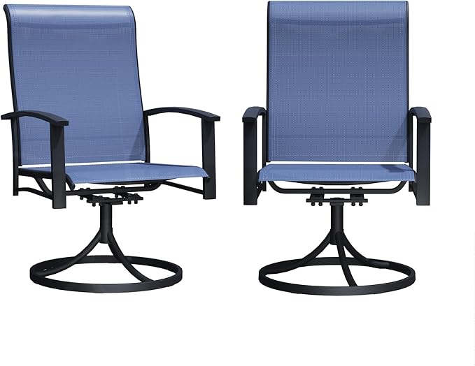 Outdoor Swivel Dining Chair Set of 2, All Weather Patio Dining Chair with Textilene High Back and Metal Frame for Backyard, Lawn Garde and Deck, Blue