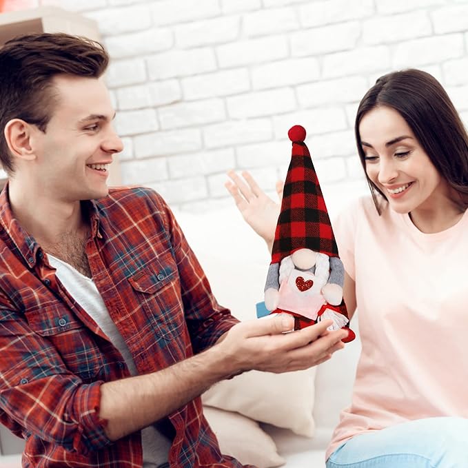 2 Pack Valentine Day Gnomes, Buffalo Gnome Doll Decorations for Home, Handmade Gnome Valentines Decor, Scandinavian Tomte Gnome Doll, Valentines Gifts for Mantel Sofa Table Decorations