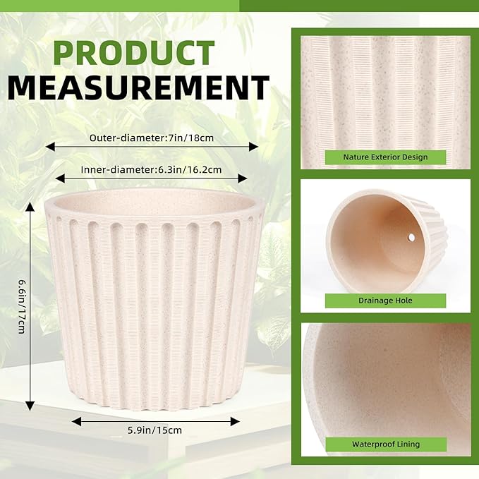Ekirlin 7 Inch Modern Planter, Resin Sand Indoor Plant Pot, Graceful Curves Textures Design with Drainage Hole, Removable Rubber Stopper and Non-Slip Soft Pad, Decorative Pot for Outdoor/Garden Plants