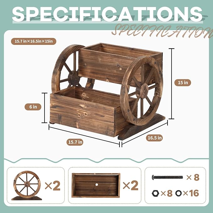 Wooden Wagon Planter Box, 2 Tier Garden Planter with Wheels for Flowers/Herbs/Vegetables, Decor Flower Cart for Indoor/Outdoor/Patio/Garden/Balcony(3 Pack)