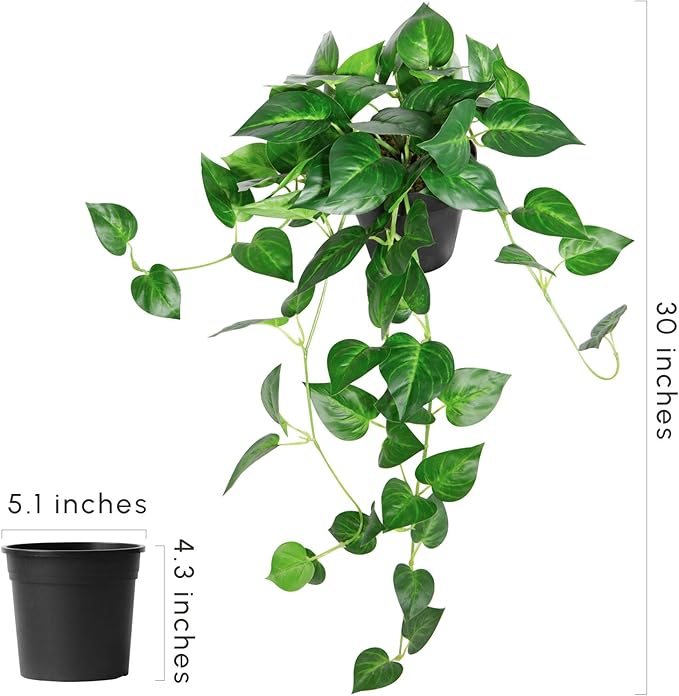 2Pcs Faux Hanging Plant Indoor, Artificial Potted Plants with Plastic Pot, Fake Ivy Plants for Home Decor for Room Office Shelf Tabletop Decoration