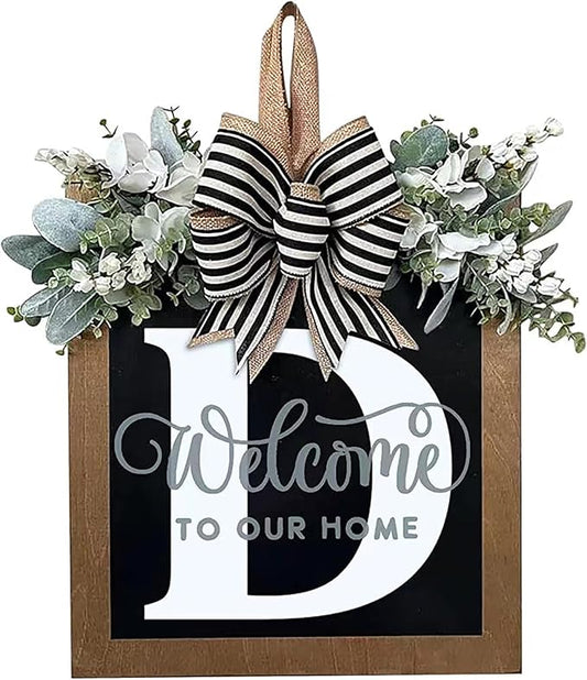 Last Name All Year Wreath, for Front Doors, Spring, Fall, 26 Last Name Letters All Year Round Wreaths, Suitable for Wedding Decorations, Home Porches, Farmhouses, Yards, Garden Decorations, Gifts (D)