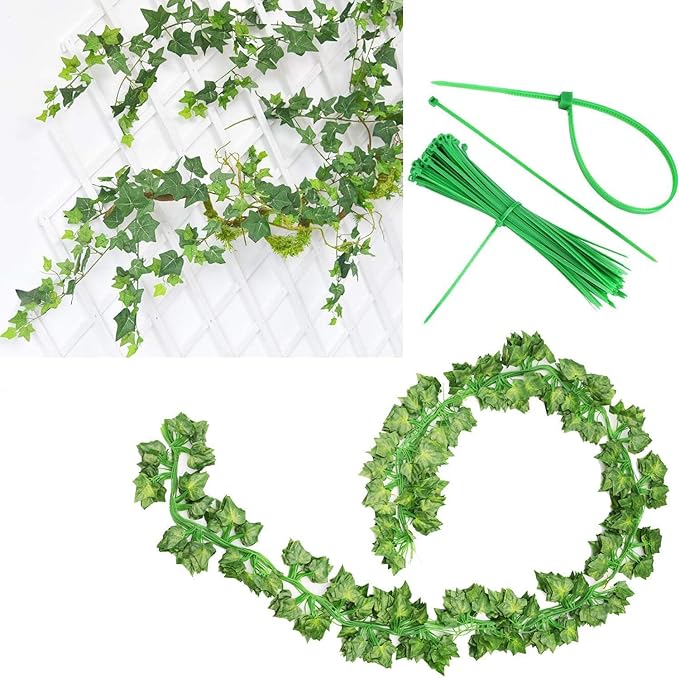 Comtelek Fake Vines for Room Decor 96PCS Artificial Ivy Garland with Clip 672FT Green Flowers Hanging Plants Faux Greenery Leaves Bedroom Aesthetic Decor for Home Garden Wall Wedding