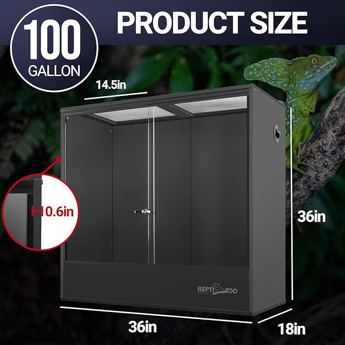 REPTIZOO 100 Gallon PVC Reptile Tank, 36x18x36 inch Extra Tall Large Reptile Enclosure, Chameleon Frog Gecko Lizard Arboreal Terrarium with Sliding Door & Screen Ventilation