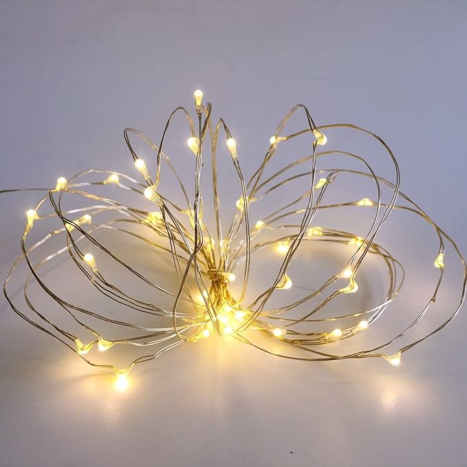 2 Pack Battery Operated Mini Lights,Indoor Led Fairy Lights with Timer 6 Hours on/18 Hours Off for Wedding Party Decorations,50 Count LEDs,18 Feet Silver Wire (Warm White)
