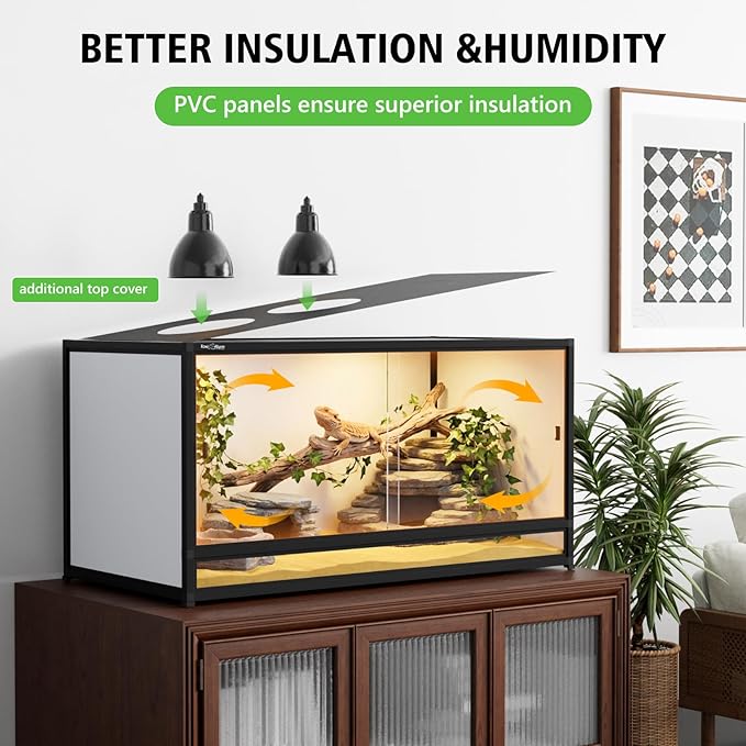 120 Gallon Bearded Dragon Tank, 48" x 24" x 24" PVC Reptile Enclosure with Front Sliding Door, Top Ventilation, Easy Cleaning