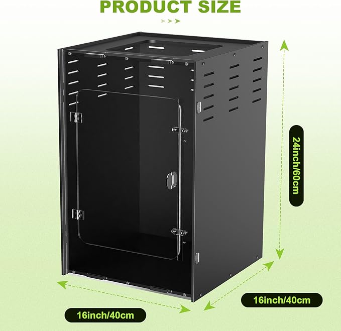 5-Sided Blackout Reptile Tank Enclosure, 16×16×24 inch Crested Gecko Tank Enclosure, Front Opening Reptile Enclosure with Mesh Top for Crested Geckos Small Lizards Tree Frogs & Arboreal Pets