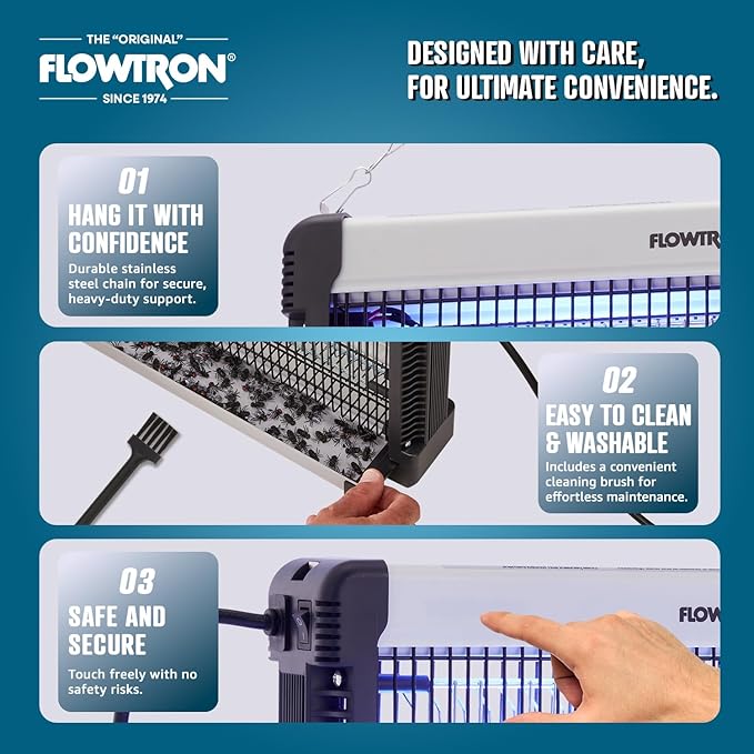 Flowtron Indoor Bug Zapper: 3000V Electric Insect Killer & Mosquito Trap - 800 Sq Ft Coverage - 20W Dual UV Light Fly Zapper for Kitchen, Bedroom, RV & Restaurant - Safe Gnat & Moth Killer