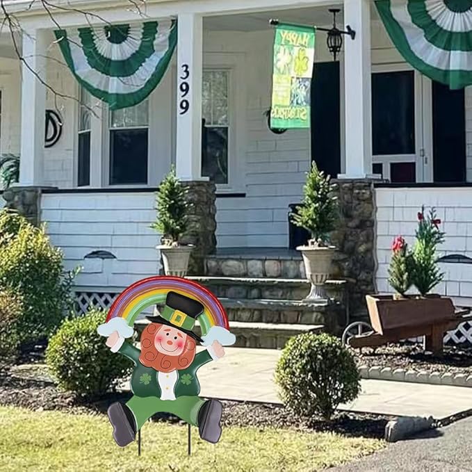hogardeck St Patricks Day Decorations Outdoor, Leprechaun Rainbow Decorative Garden Stakes for St Patricks Day Decor, Luck Yard Sign Saint Patricks Day Decorations for Home Outside Backyard Porch Lawn