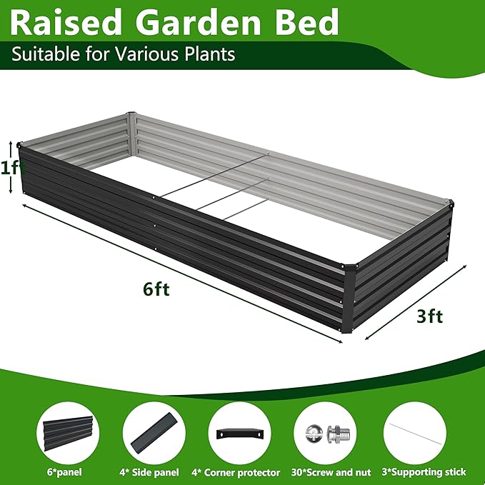 Easllre 2PCS 6x3x1ft Galvanized Raised Garden Bed Kit, Galvanized Planter Raised Garden Boxes Outdoor, Large Metal Raised Garden Beds for Vegetables,Black