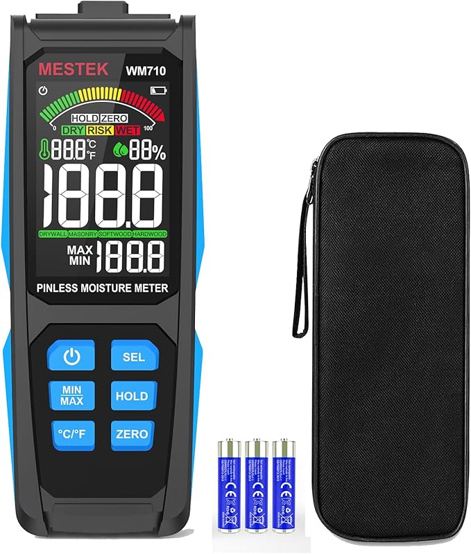 MESTEK Pinless Wood Moisture Meters for Drywall, Water Leak Detector, Wall Moisture Tester for Lumber Concrete Building, Wall Moisture Sensor Digital Humidity Tester for Firewood