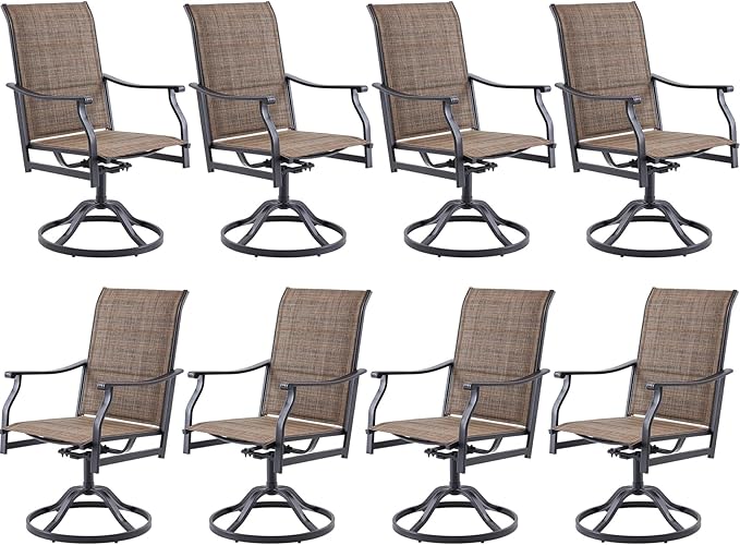 Soohow Swivel Outdoor Dining Chairs Set of 8, Patio Swivel Dining Chair with Textilene Fabric, Outdoor Metal Armchair All Weather Resistant, Ergonomic Comfort, Perfect for Patio, Backyard, Balcony