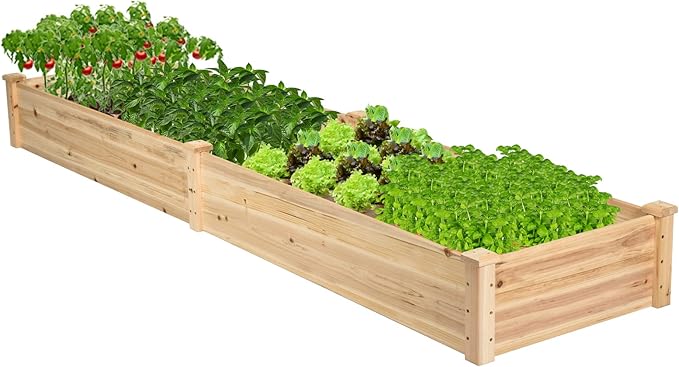 COSTWAY Raised Garden Bed, Wooden Planter Box Stand for Vegetables, Fruits, Herbs, Flowers, Garden Planting Bed Kit for Outdoor, Backyard, Patio, Lawn, 91" x 24" x 9"