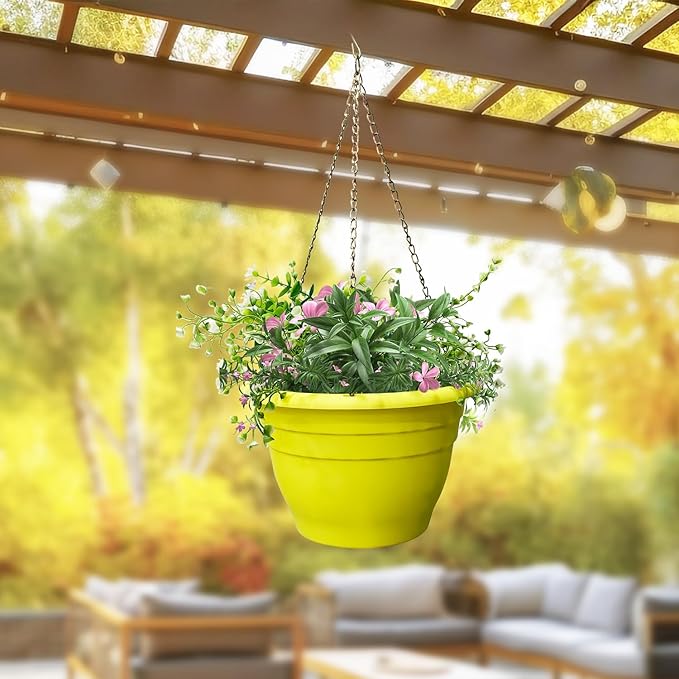 RooTrimmer Plant Pots Set of 5 for Indoor & Outdoor Plants,10 Inch Lightweight Plastic Planters with Drainage Holes,Flower Pots for Healthy Root Growth(Yellow)